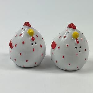 Chicken Salt and Pepper Shakers Red White Speckled Hen Ceramic Set of 2 3"